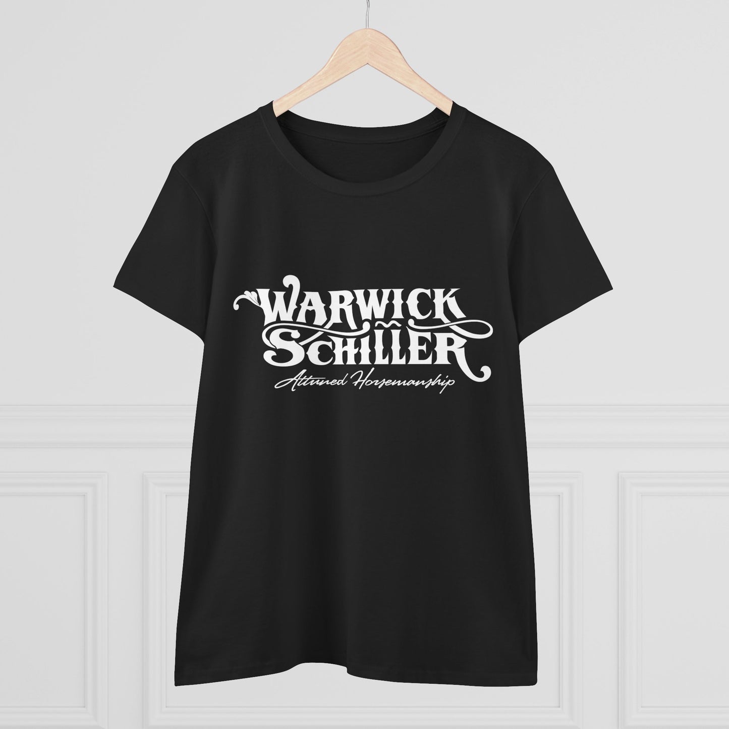 Warwick Schiller Vintage Script Women's Tee — Equestrian Trainer Design