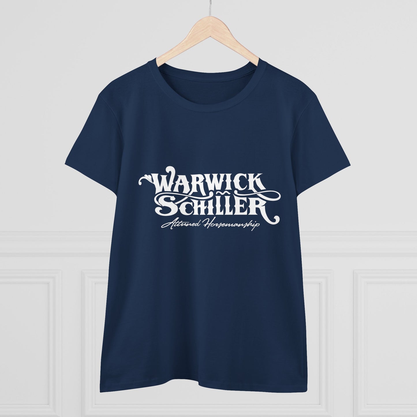 Warwick Schiller Vintage Script Women's Tee — Equestrian Trainer Design