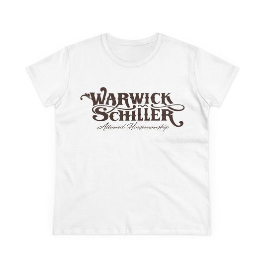Warwick Schiller Vintage Script Women's Tee — Equestrian Trainer Design