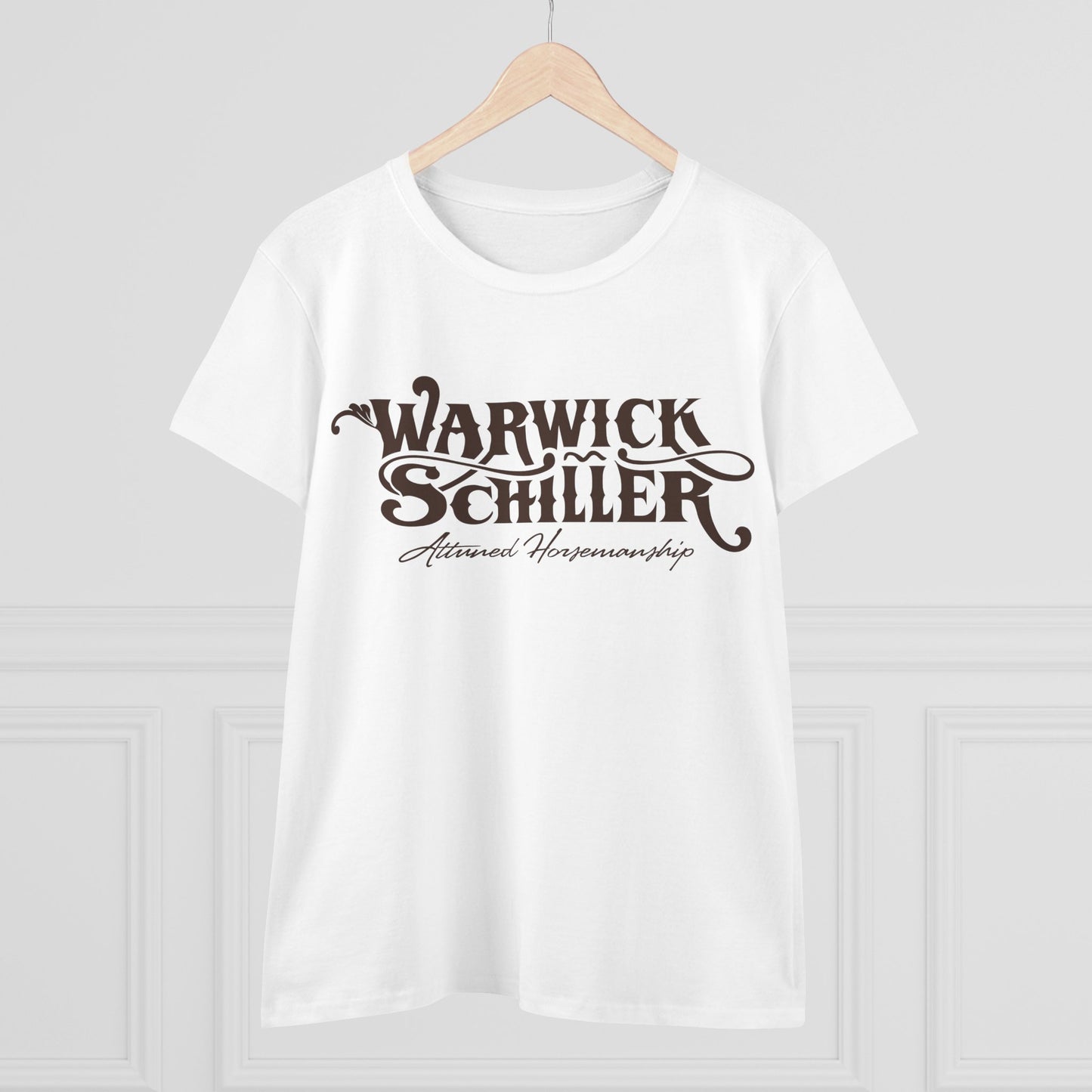 Warwick Schiller Vintage Script Women's Tee — Equestrian Trainer Design