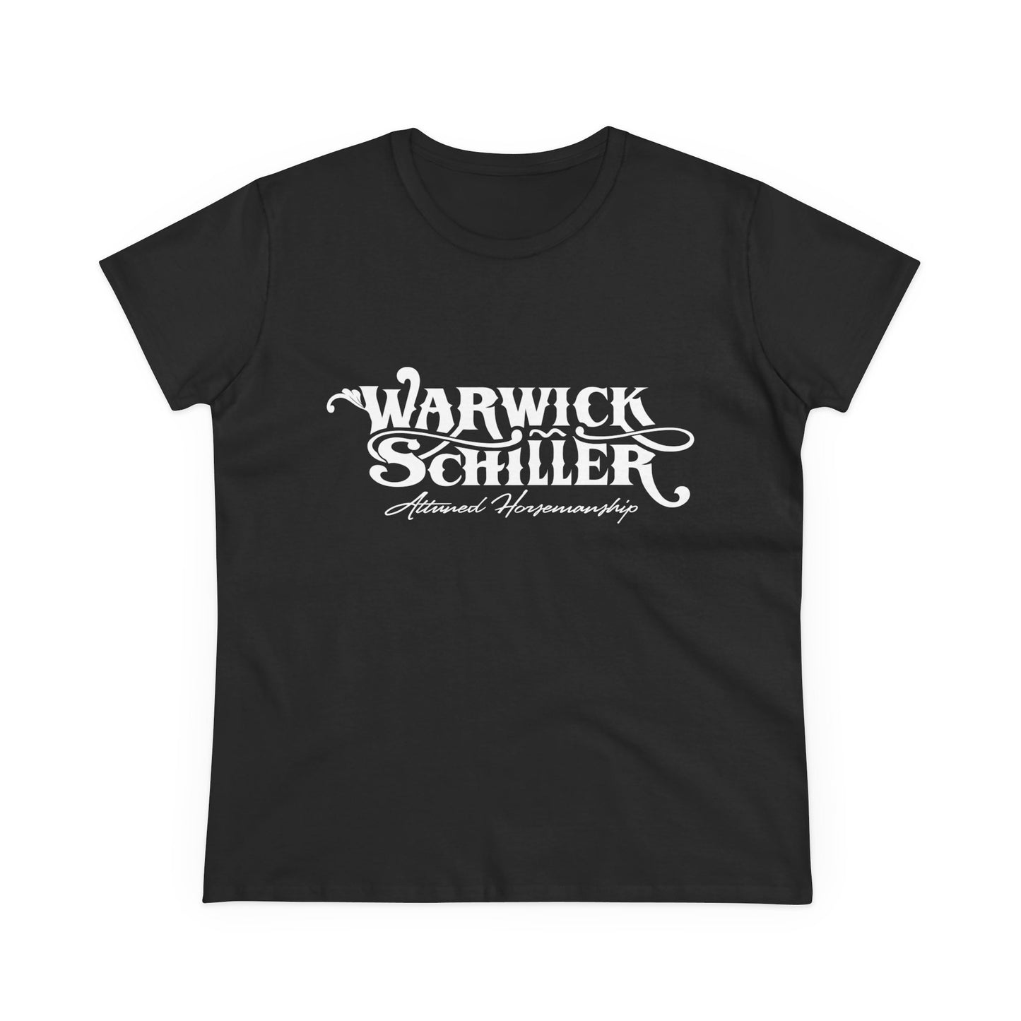 Warwick Schiller Vintage Script Women's Tee — Equestrian Trainer Design