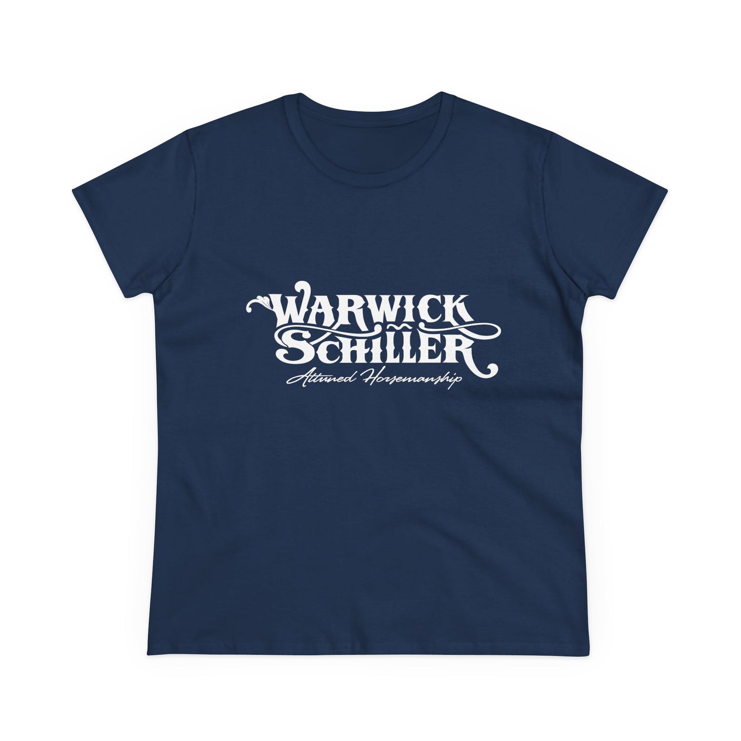 Warwick Schiller Vintage Script Women's Tee — Equestrian Trainer Design